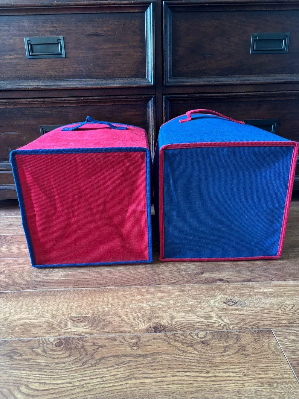 Collapsible Fabric Storage Cubes in Red and Blue (Set of 2)